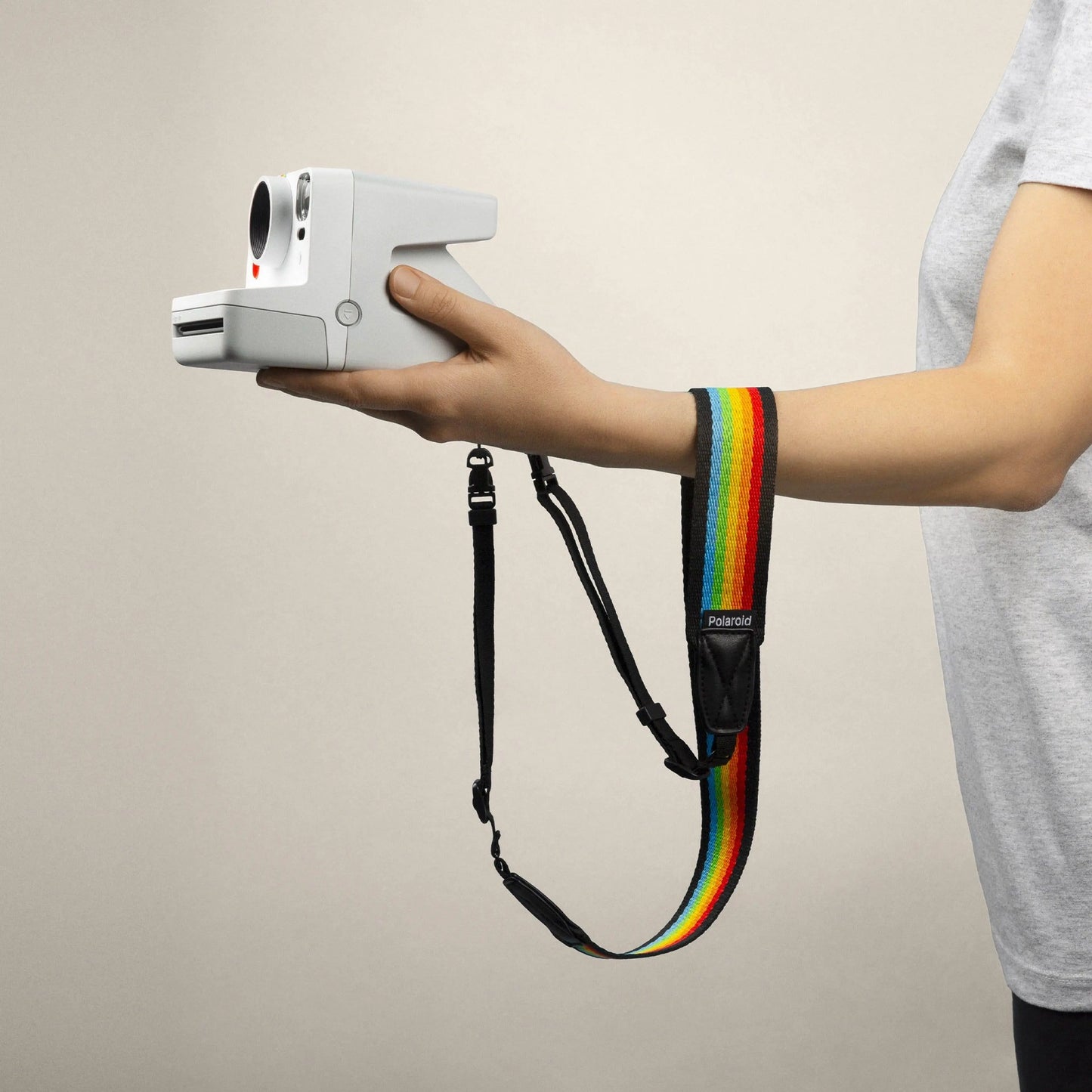 Polaroid Camera Flat Strap Rainbow Black