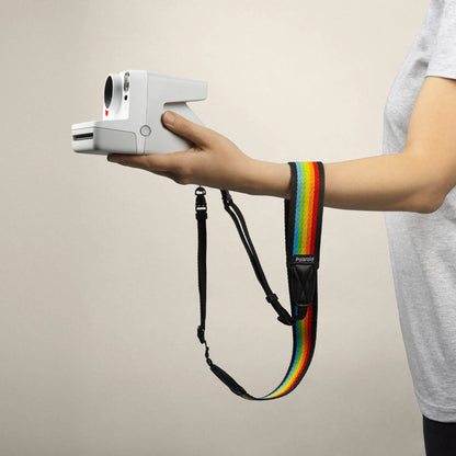 Polaroid Camera Flat Strap Rainbow Black